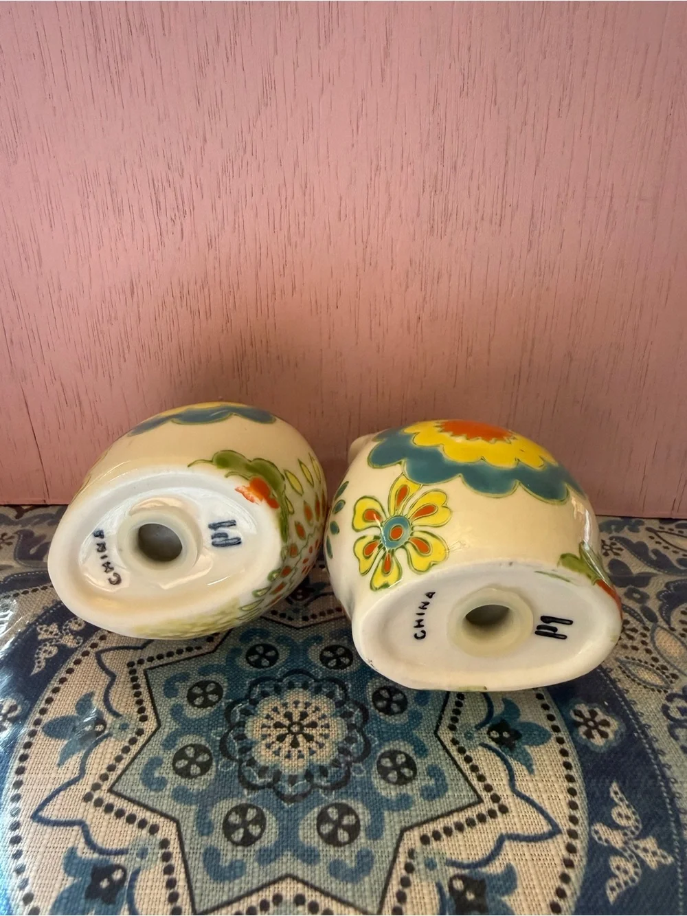Vintage Cute Ceramic Owl Salt and Pepper Shakers - Yellow & Green